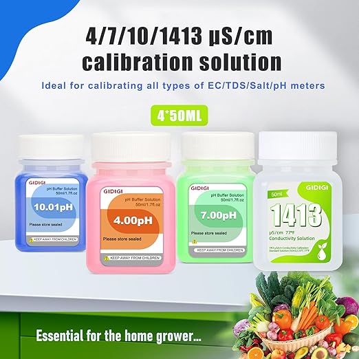 Calibration Buffer Solution kit 4/7/10 and 1413µS/cm, TDS/EC Standard Solution for Calibrating pH Meter TDS Tester EC Salinity Multifunction Meter, Suitable for Hydroponics, Aquaponics, Lab