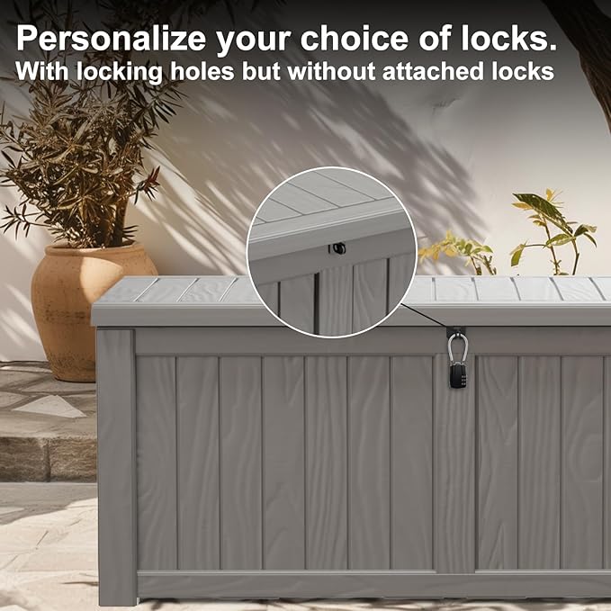 150 Gallon Deck Box,Resin Outdoor Storage Box with Lockable for Patio Furniture, Pool Accessories, Garden Tools Waterproof Outside Storage Box (Grey)
