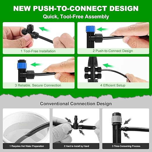 2026 Upgrade 230FT Quick-Connect Drip Irrigation System Kit with 1/4” & 1/2” Fast-Lock Tubing, Adjustable Emitters & Sprinklers for Garden & Greenhouse