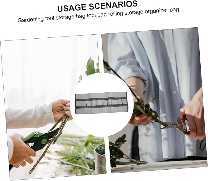 1pc Canvas Gardening Tool Storage Bag Rolling Tool Organizer for Home and Holder for Shovels Scissors and More Gray