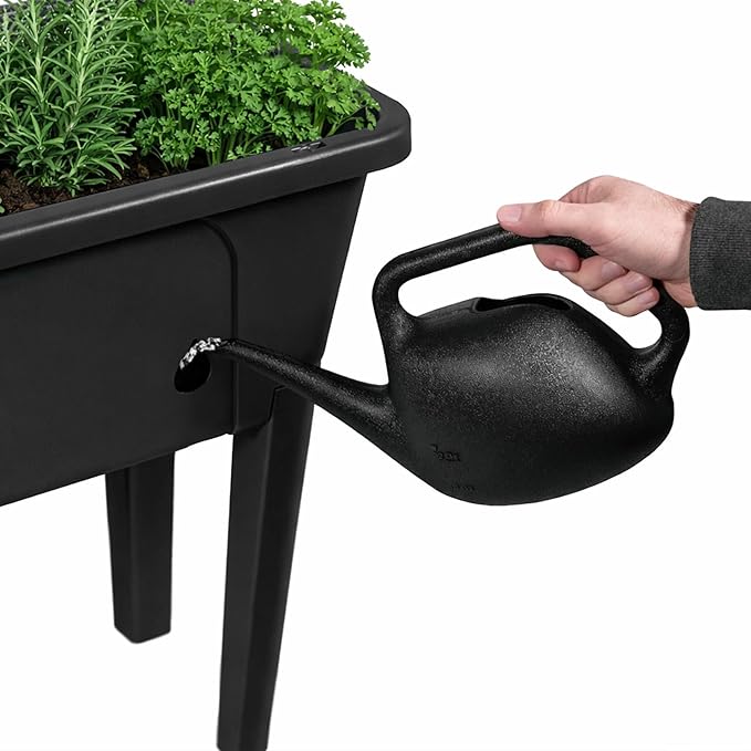 Garden Elements Black Elevated Raised Garden Bed, 29.5" x 15" - Self-Watering Planter Box with Ventilated Grow Dome for Indoor/Outdoor Vegetables, Herbs & Seed Starting