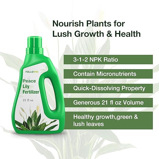 Followin Peace Lily Plant Food, 3-1-2 NPK Liquid Fertilizer for Indoor House Plants, EDTA Chelated Micronutrients, Spathiphyllum Concentrate Supporting Green Foliage and Healthy Roots, 21 fl oz