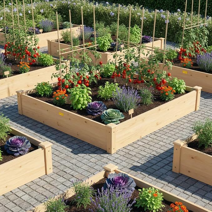 Hollyone 48" X 48" inches Wood Raised Garden Bed Frame Planters Wooden Elevated Planting Planter Box for Outdoor Herb Vegetables Flowers Grass Lawn Yard Patio - Natural 4×4ft