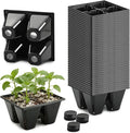 40 Pack Reusable 4-Cell Seed Starter Tray for Seedlings, Deep Large Cell Plant Starter Trays with Drainage Holes for Seed Germination, Easy Transplant, Fits Standard 1020 Flats, Black