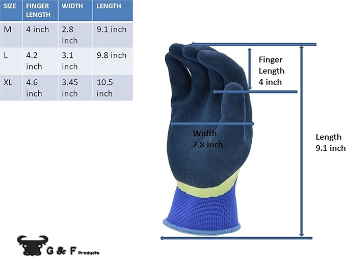 G & F 1536XL-6 6 PAIR PACK Aqua Gardening Men's Gloves with Double Microfoam Latex Water Resistant Palm， Men's X-Large Size