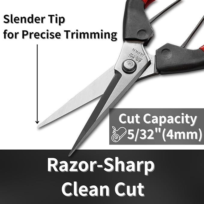 Japanese Garden Shears 7.2" for Plants - Trimming Scissors Precision Pruning Shears with Pointed Tips - Sharp Japanese Stainless Steel Blade & Spring Loaded Handle - Made in Japan