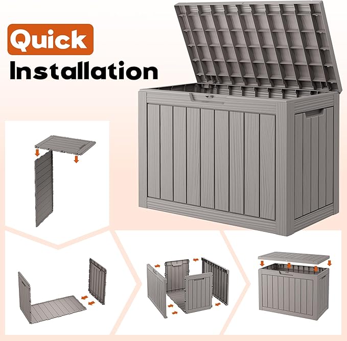 Oudoor Storage Deck Boxes Waterproof, Waterproof and UV Resistant Outdoor Storage Box Lockable Lid for Delivery Box, Indoor, Garden Tools, Pool Supplies, Patio (Grey, 45 Gallon)