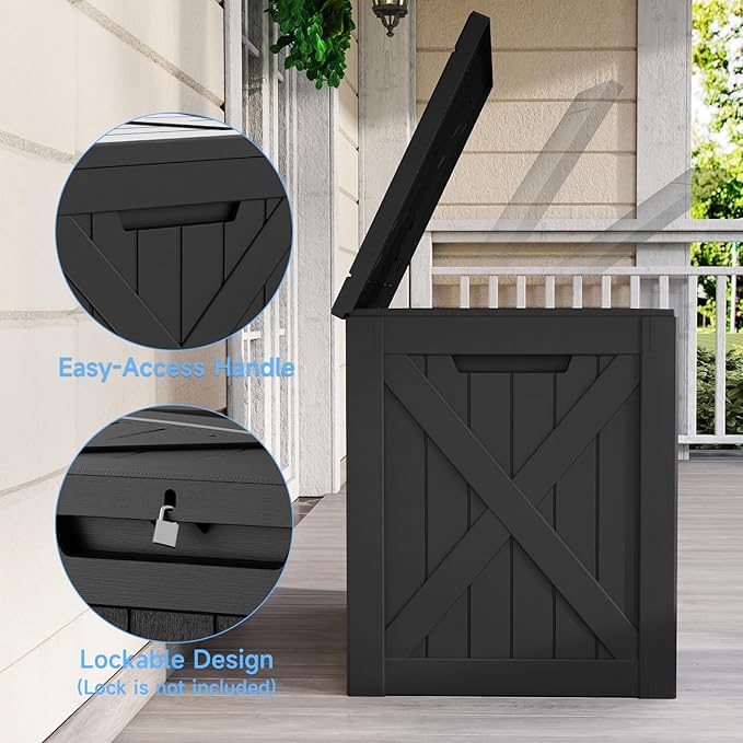 Outdoor Deck Box, 37 Gallon Resin Material, Outdoor Storage Box, Durable Waterproof UV-Resistant, Easy to Clean & Assemble, Portable Safe, Deck Storage Box for Indoor & Outdoor Use（Black）