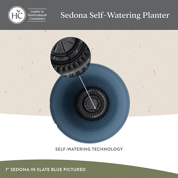 The HC Companies Sedona Round Self-Watering Pot - Lightweight Self Care Planter - Plastic Planter for Herbs & More - Durable Plant Pots for Indoor Plants & Outdoor Plants (14" Honey, Pack of 1)