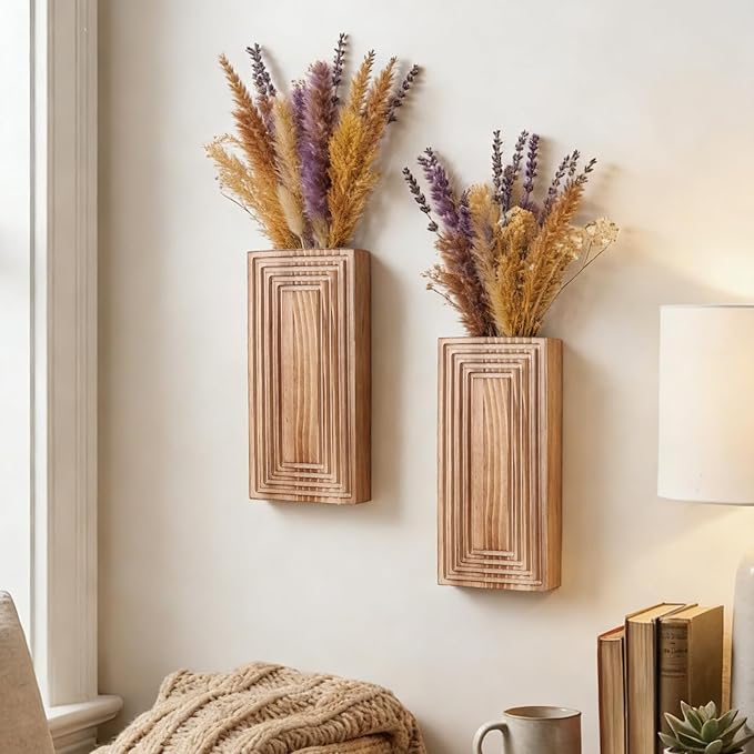Wooden Wall Planter Vase Set of 2,2 Pack Hanging Planter for Indoor Fake Plants Modern Boho Farmhouse Wall Art Decor for Home Indoor Kitchen Modern Farmhouse Bathroom Living Room Dining Room