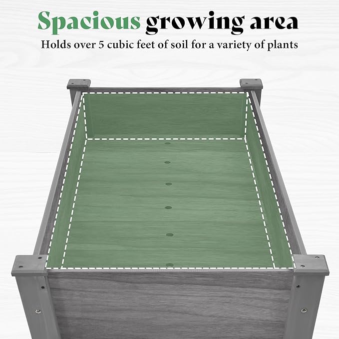 AMERLIFE Raised Garden Bed, 48x30x24 Inches Elevated Wood Planter Box with Bed Liner, Legs, Divider, Drainage Holes, Stand for Backyard, Patio, 200 Lb Capacity - Grey