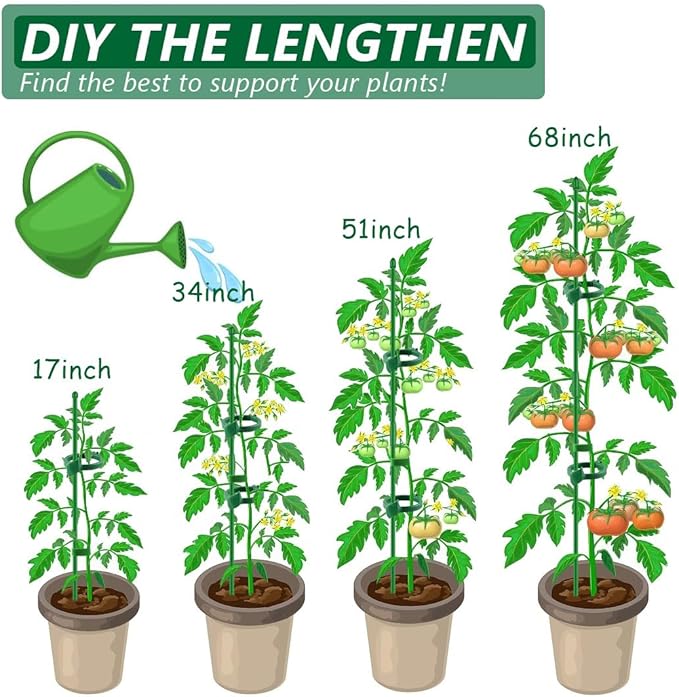 20Pcs Plant Stakes 17inch, Toylin Adjustable Length Plant Support Stake Green Orchid Stick with Clips for Indoor Outdoor,Garden Pole for Potted Orchid Tomato Vegetables
