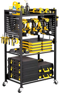 VEVOR 4-Tier Tool Organizer Cart, 150 lbs Load Capacity, Floor Stand Rolling Drill Holder and Stability Storage Rack, Heavy Duty Garage Floor Rolling Storage Cart for Workshop, Garage, Black