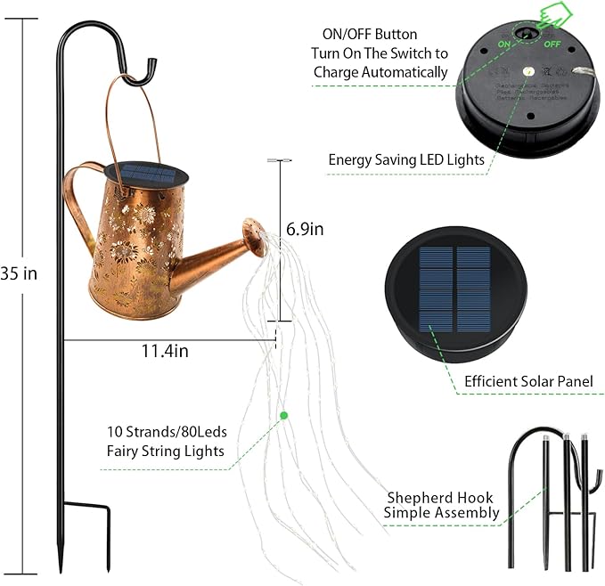 VOOKRY Solar Lights Outdoor Decoration, Large Retro Hanging Metal Solar Watering Can Lights Waterproof Sunflower Garden Decor Outside for Yard Lawn Patio Porch, Gifts for Women Mom Mother's Day