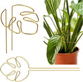 2pcs Monstera Shaped Supports for Growing Plants, Gold Climbing Houseplant Stem Supports Ring Reusable Leaf Plant Growth Accessories for Indoor & Outdoor Plants