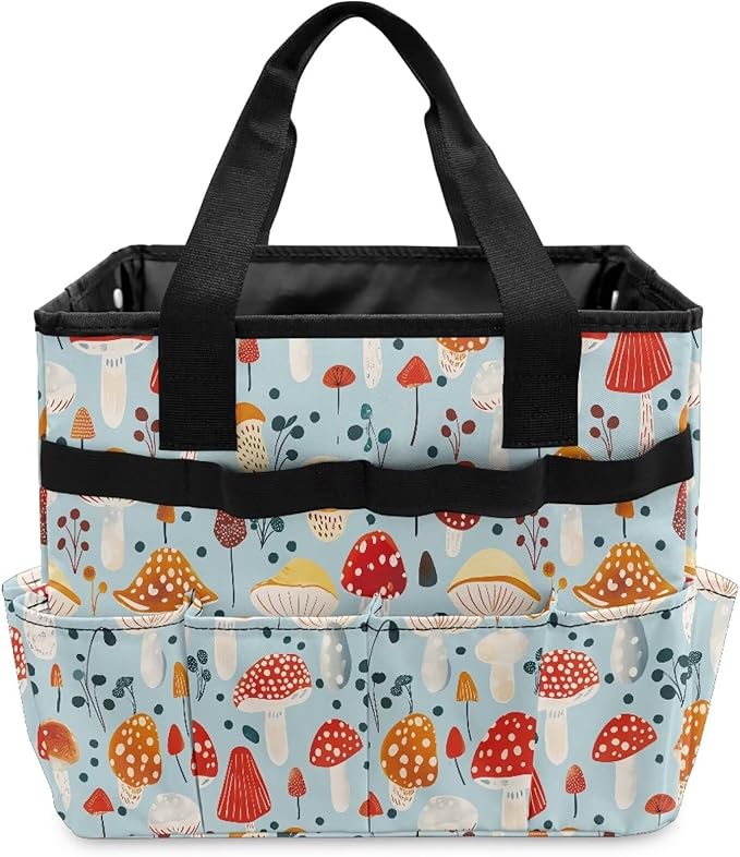 Mushroom Garden Tool Bag Portable Gardening Tool Organizer Bag with 10 Pockets and Handle Tool Carrier and Storage for Garden Lawn Yard Casual Camp