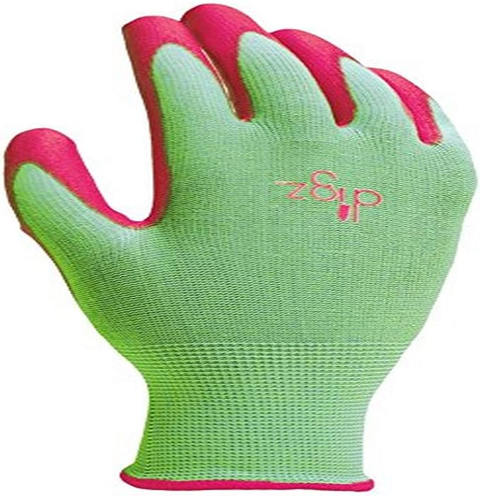 Digz Women's Stretch Knit Garden Gloves with Polyurethane Coating, Green/Pink, Small