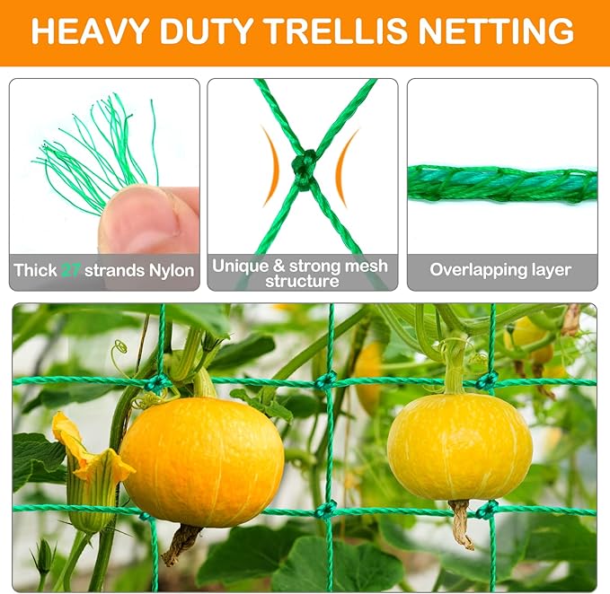 Trellis Netting, Garden Netting for Plants, 6.6x9.85 FT Garden Trellis Netting for Climbing Plants with 27 Strands Nylon Outdoor Indoor, Vegetable Grow Trellis Net for Tomato, Cucumber, Grape, Bean