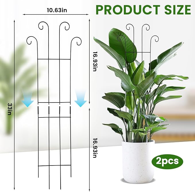 32.6 in Tall Plant Trellis Indoor,Metal Garden Trellis for Climbing Plants, 2P,Black