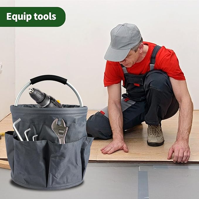 Gardening Storage Tote with Handle and 6 Pockets, Folding Garden Tool Basket 17L Large Capacity Cleaning Organizer Caddy Multifunctional Storage Basket Portable Gardening Caddy for Outdoor Indoor