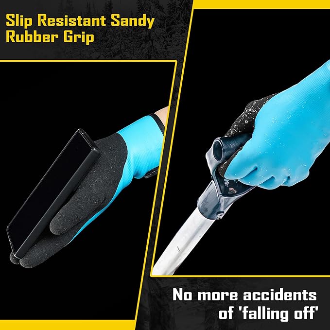 COOLJOB Thermal Warm Winter Work Gloves with Grip, Rubber Coated Touchscreen Waterproof Freezer Gloves for Warehouse, 1 Pair