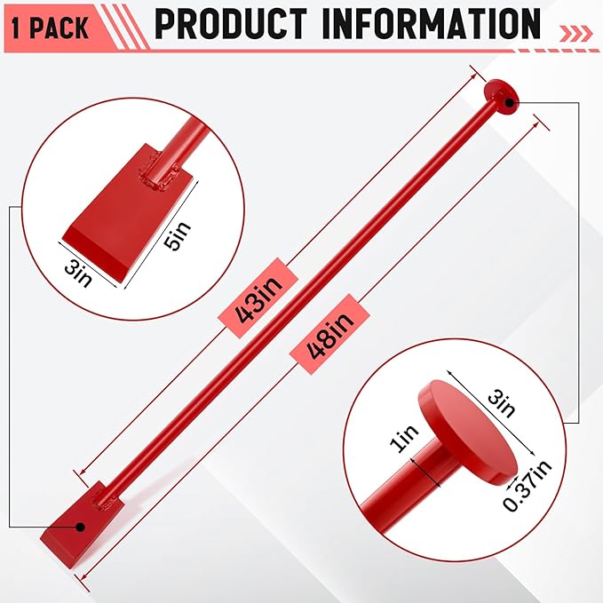 48 Inch Tamping and Digging Bar Steel Bars Post Hole Digger Tamping Bar (Shovel Shape, Red)