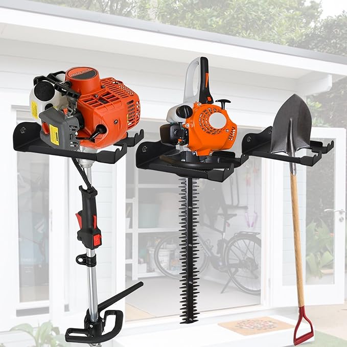Ertuohg Garage Organizer Trimmer Rack, Heavy Duty Steel Weeder Eater Hanger, Wall Mounted Garden Tool Storage Rack, Black, 5.9 x 4.9 x 1.5 inches