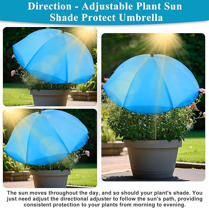 Voccos Upgraded Plant Umbrellas for Outdoor Plants 50" Tall 26" Canopy Adjustable Angle Garden Bed Shade Cover with Sturdy Metal Stake & UV Protection Plant Cover for Potted Plants Flower Pot