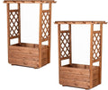 Giantex Raised Garden Bed with Sided Trellis & Roof Set 2, 31”x16”x41” Wood Elevated Planter Box, Freestanding Garden Planter Raised Bed for Flowers Herbs Climbing Vines,Brown