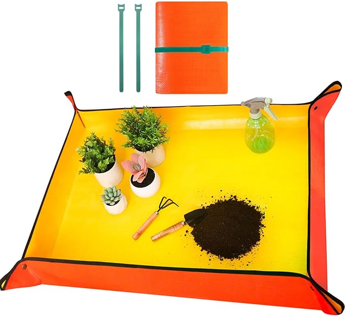 Emycool 39.5" x 31.5" Large Repotting Mat for Indoor Plants Transplanting and Potting Soil Mess Control, Waterproof Portable Succulent Plant Repotting Tray Gardening Gifts for Women, Orange