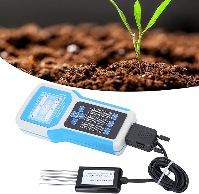 Asixxsix Soil Meter, 5 in1 Soil Temperature Conductivity NPK Tester Gardening Tool Kits with 5Pin Sensor LCD Display for Garden, Lawn, Farm, Outdoor Plants