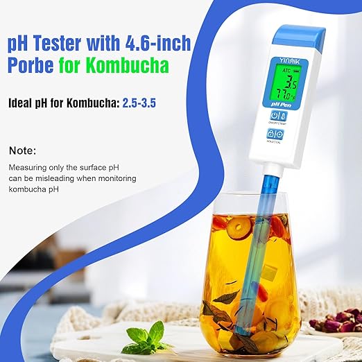 pH Meter for Water Digital pH Tester with 4.6in pH Probe Lab pH Gauge pH Reader with ATC for Canning Professional pH Temperature Test Kit for Narrow-Necked Bottle Solution Kombucha and Home Brewing