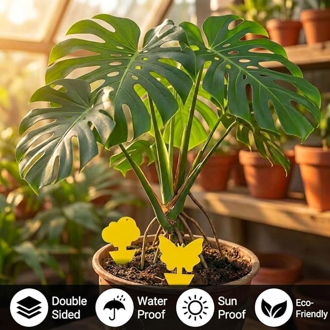 100 Pcs Sticky Traps for Fungus Gnat (Plants), Fruit Fly, Whitefly, and Fly, Yellow Sticky Insect Catcher Traps for Indoor/Outdoor, Kitchen, and Plants, High-End Glue, Non-Toxic, Yellow