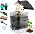 3-Tray 15L Worm Farm Composting Bin with Tool Set - Efficient Indoor/Outdoor Composter for Organic Waste Recycling, Beginner-Friendly Kit for Healthier Plants (Black)
