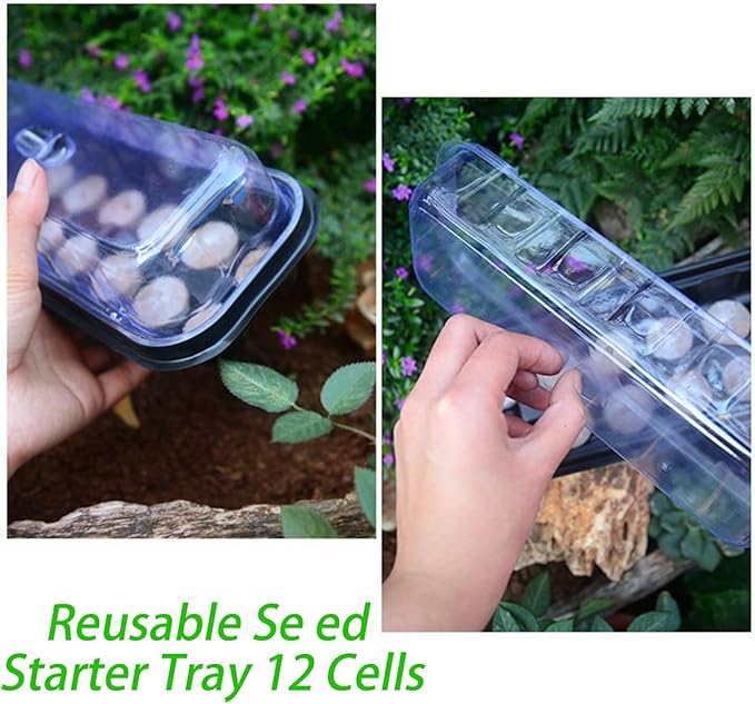 Propagation Tray 12-Cell Starter Kit - Seedling Plant Humidity Dome, Garden Plant Cloning Tray | Greenhouse Vegetable Flower Garden Yard Farm Growers Reusable Seed Germination Trays for Plants