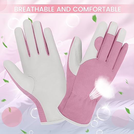 Gardening Gloves, Garden Gloves for Women and Men, Thorn Proof Working Gloves, Durable Leather Work Garden Gloves for Yard & Outdoor Work, Pink, XL