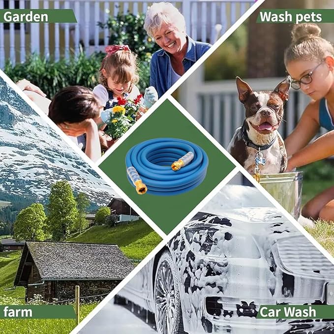 Heavy Duty Premium Garden Hose 25ft x 5/8", 300PSI Working, 1000PSI Burst, Hybrid Rubber Water Hose with Transparent Swivel Handle - Hot/Cold Water - Five Layered Braiding with Brass fittings (Blue)