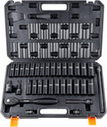 VEVOR Impact Socket Set 1/2" Drive, 33-Piece SAE (3/8 to 1 inch) & Metric (10 to 24 mm) Size, CR-V, 6 Point Standard Deep Socket Set with Extension Bar, Universal Joint, Adapter, Reducer