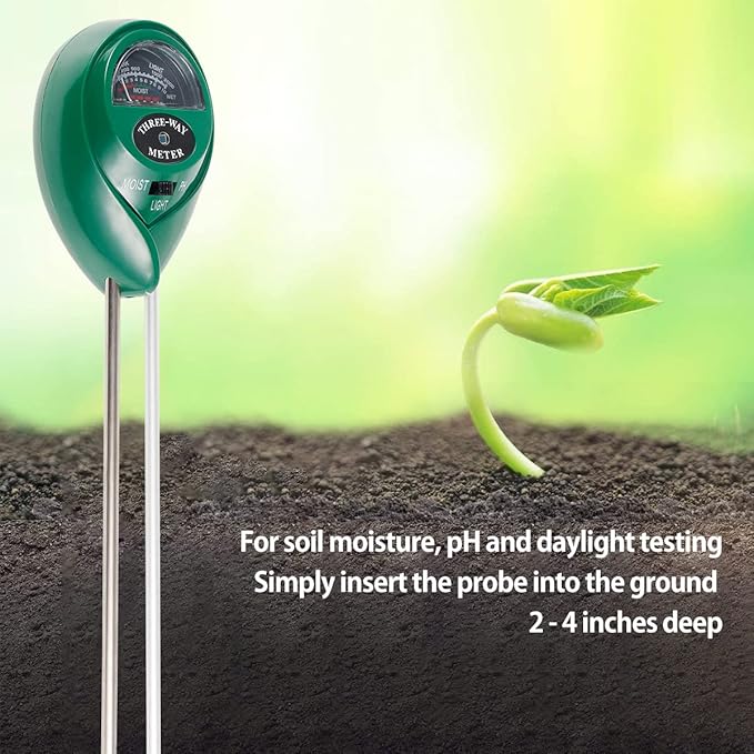 Soil pH Meter 3-in-1 Soil Tester Moisture, Light, pH, Meter Tool for Garden, Farm, Plant, Outdoor, Indoor, Lawn Care, Water Soil, Soil Hygrometer Sensor for Gardening, Test Kit for Garden