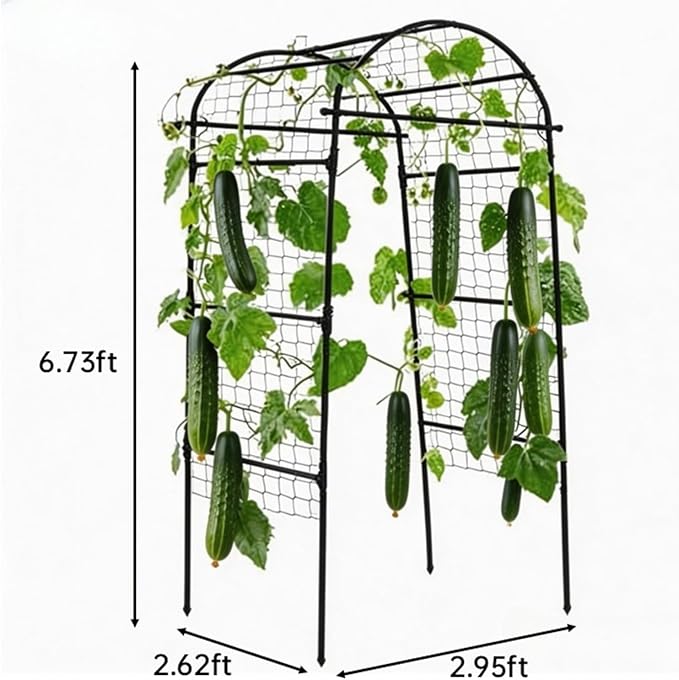 Garden Arch Trellis for Climbing Plants Outdoor, 6.73 ft x 2.62 ft x 2.95 ft Cucumber & Melon Trellis for Raised Beds, u-Shape Plant Support for Climbing Vegetables, Grapes & Roses, Black