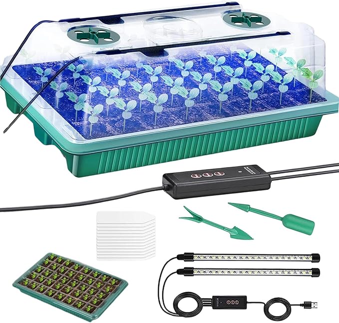 Seed Starter Trays with Grow Lights & Humidity Dome, 40 Cells Self-Watering Seed Starter Kit, Mini Greenhouse Plant Germination Tray & Gardening Supplies