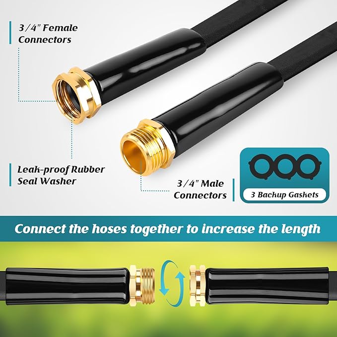 Garden Hose 100ft, 3/4" GHT Non-Expanding Water Hose Lightweight, Flexible Garden Hose with 10 Function Nozzle, Kink-Free, Sturdy, High-Pressure, Abrasion Resistant Hoses for Yard, Garden