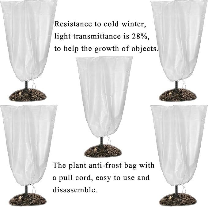 SKARUMMER Winter Plant Covers Freeze Protection 32x47 Inch Garden Frost Tree Blanket Shrub Covers with Drawstring for Cold Weather Frost Protection Sun Protection (5 Pack)
