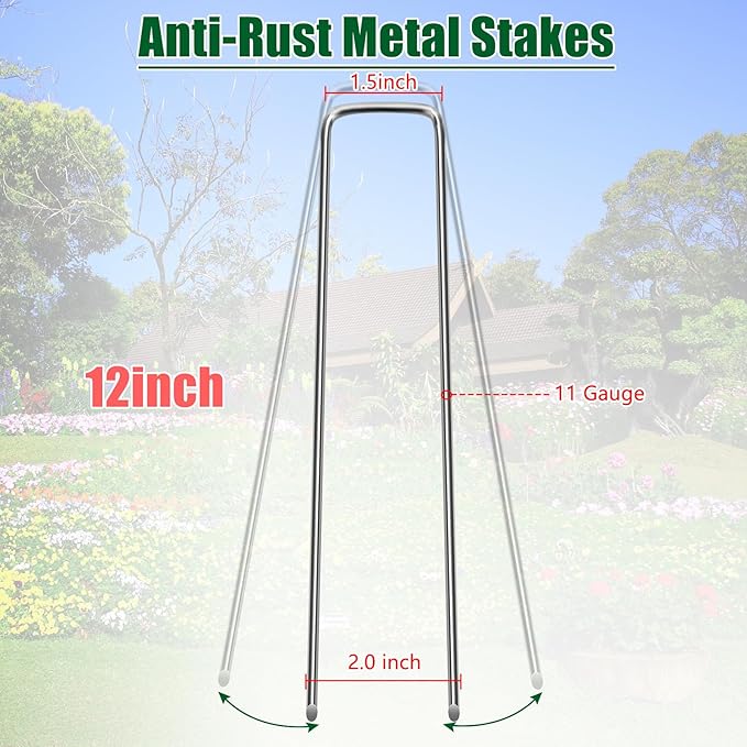 OUPSAUI 12 Inch Galvanized Landscape Staples Stakes, 25/50/100/200pcs Garden Metal Stakes for Weed Barrier Fabric, Fence Stakes, Tent Stakes, Christmas Decorations (25pcs)