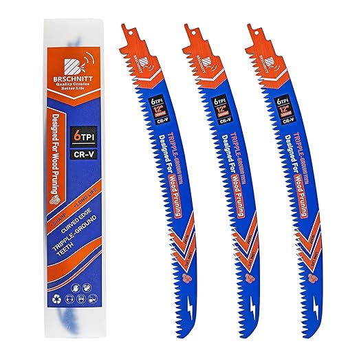 Japanese Teeth Reciprocating Saw Blades 12" 3PCS - Curved Edge Wood Pruning Saw Blades 6TPI for Tree Trimming,Wood Cutting,Cr-V Sabre Saw Pruning Blade