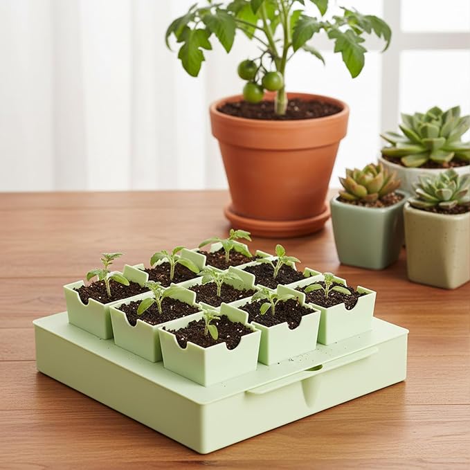 1 Pc 9 Cells Seed Starting Tray, Easy Transplant, 2.56 Inch Deep Reusable Seed Starting Kit with Handles Thickened Seedling Tray Seedlings Starter Kit for Indoor, Outdoor, Greenhouse Use