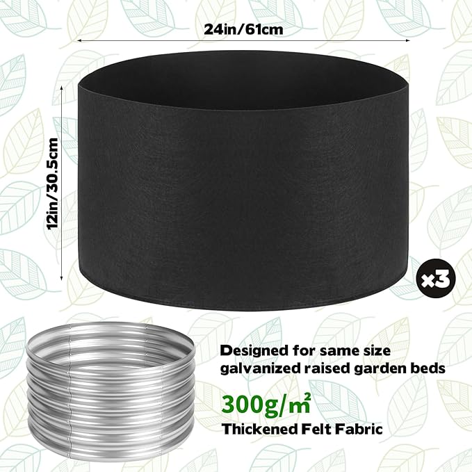 3 Pack Round Fabric Galvanized Raised Garden Bed Liner 2x2x1 FT Heavy Duty Fabric Garden Bed Breathable Drainage Grow Bags Outdoor Garden Planting Bags for Herbs Flowers Vegetables Succulents