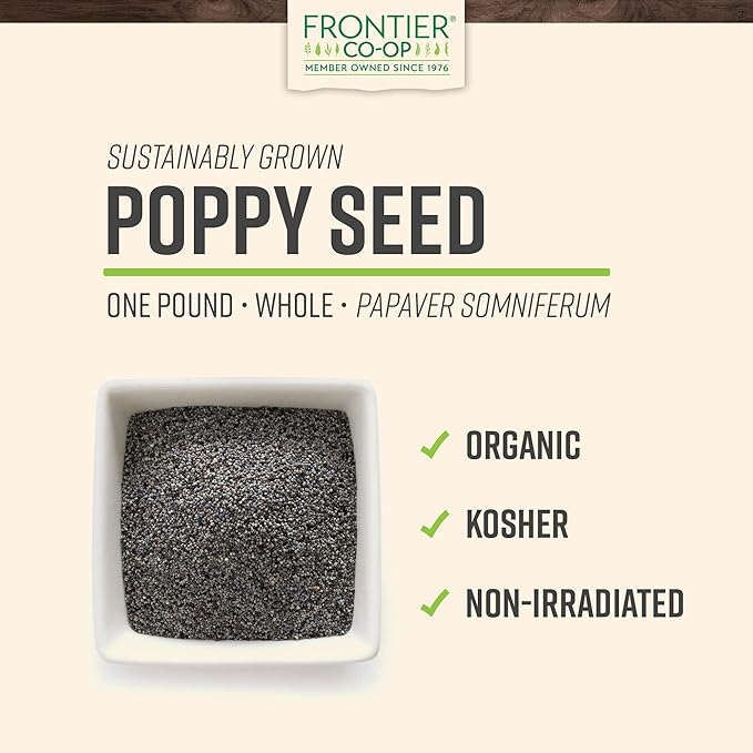 Frontier Co-op Organic Whole Poppy Seed - Poppy Seeds for Baking, Salad Dressing, Cooking - Kosher | 16 Ounce (Pack of 1)