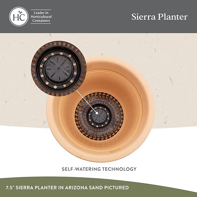 The HC Companies Sierra Round Self-Watering Pot - Lightweight Plastic Planter for Herbs & More - Durable Plant Pots for Indoor Plants & Outdoor Plants (7.5” Rustic Redstone, Pack of 1)