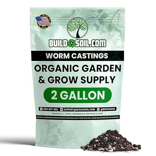 BuildASoil Worm Castings for Gardening - Vermicompost Organic Fertilizer for Lawns - Ensures Larger Plants & More Vegetables - Natural Earthworm Castings for Plants (1 Cubic Foot/Bag) (2 Gallon)